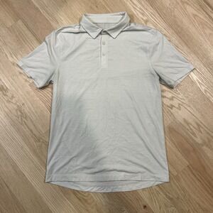 Lululemon Evolution Short Sleeve Polo Shirt Mens Size L White Striped Athleisure